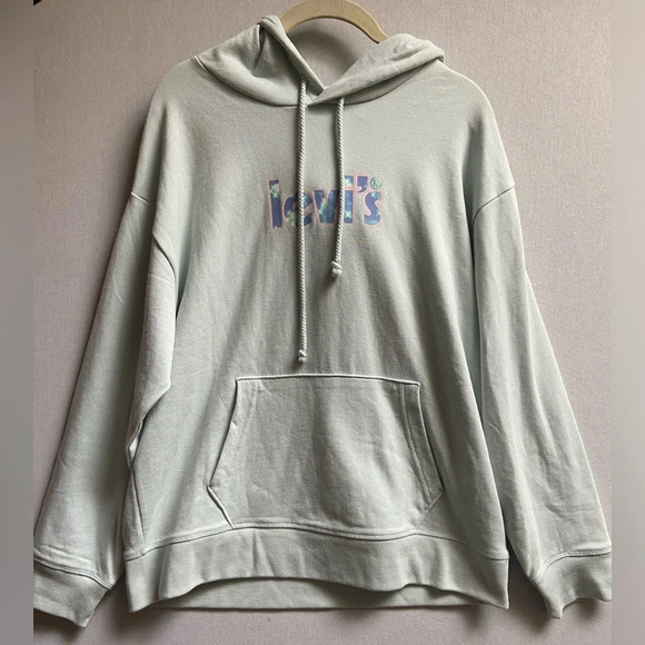 Levi's Graphic Logo pastel green Hoodie Sz L - Picture 1 of 8